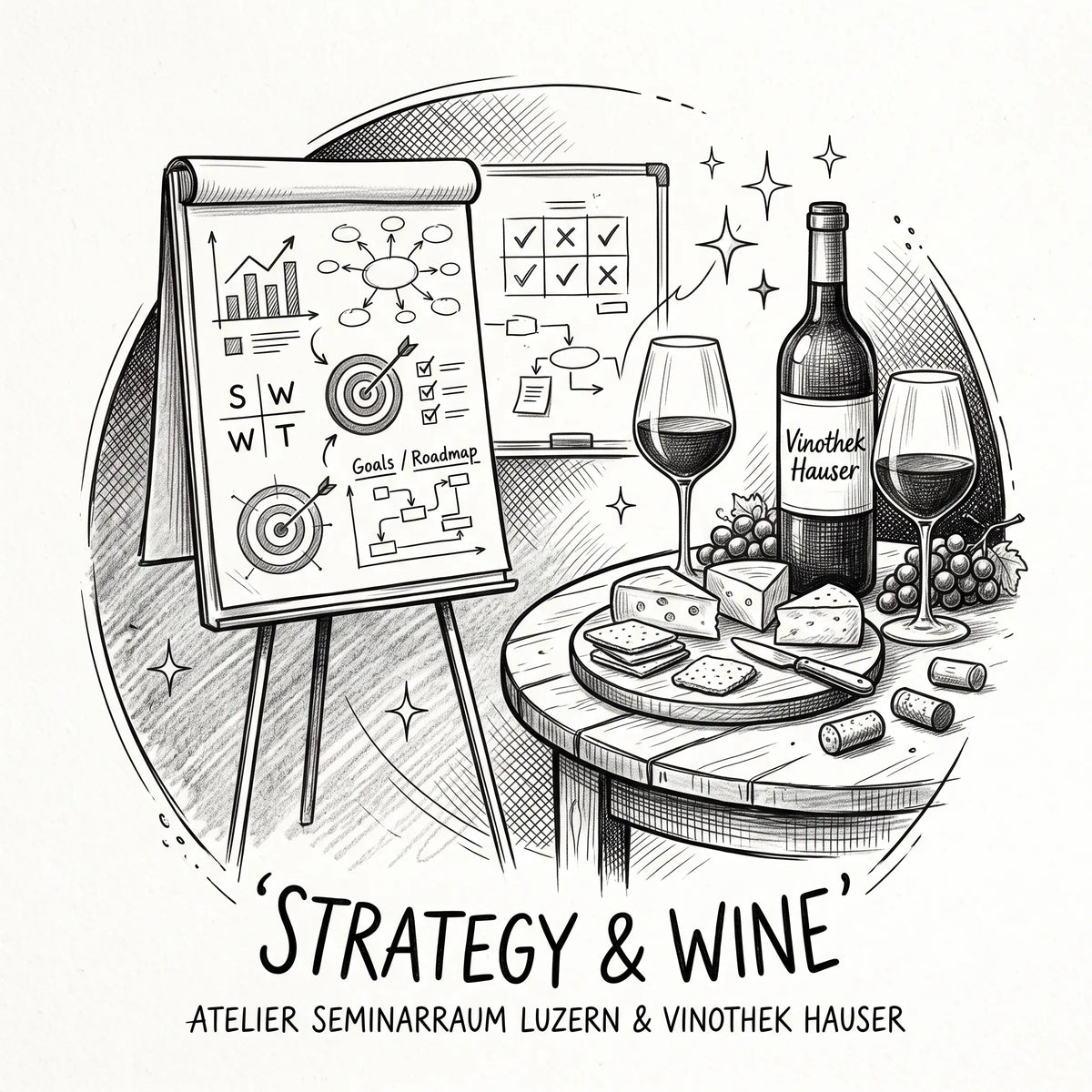 Halbtagespauschale Strategie & Wine im Atelier der Vinothek Hauser in Luzern.