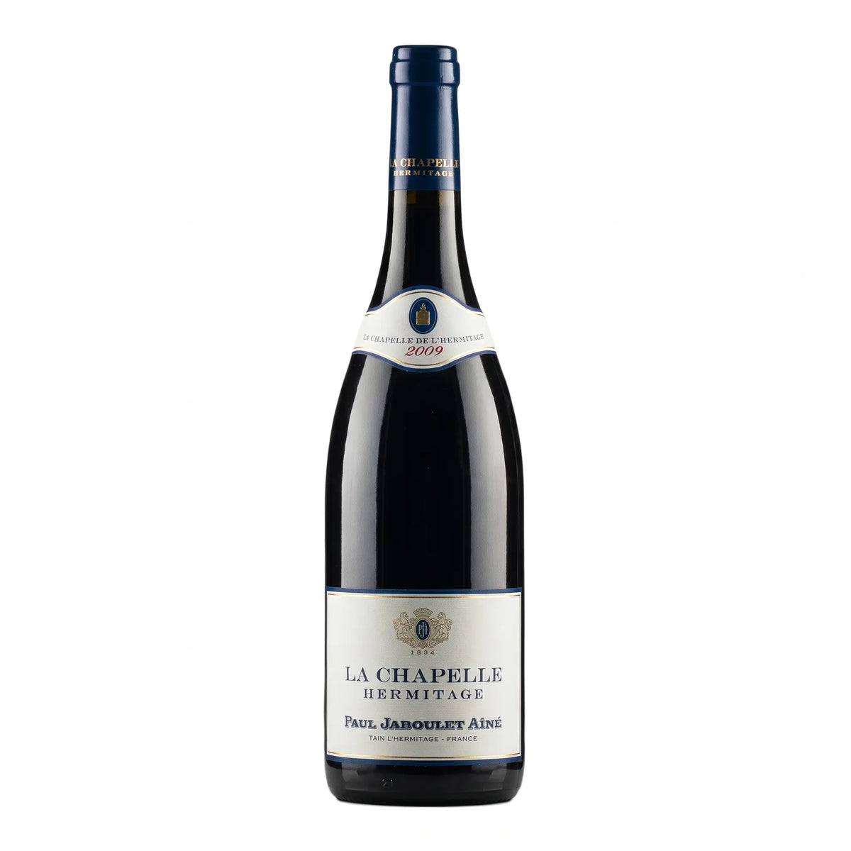 La Chapelle Hermitage von der Domaine Paul Jaboulet Aînée freigestellt mit weissem Hintergrund.