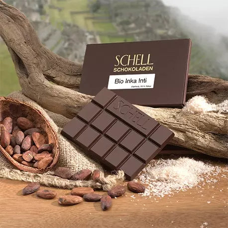 Poduktbild der Schokolade Bio Inka Inti von der Manufaktur Schell Schokoladen.