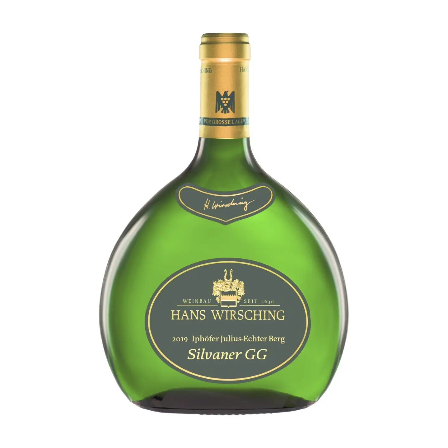 Iphöfer Julius-Echter Berg Silvaner VDP.GG vom Weingut Hans Wirsching freigestellt mit weissem Hintergrund.
