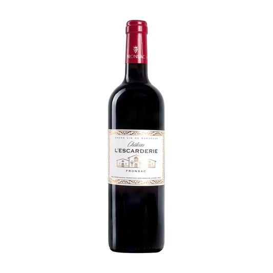Flasche Château l'Escarderie freigestellt mit weissem Hintergrund.