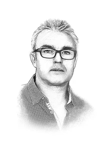 Portrait gezeichnet und grafisch bearbeitet von Christian Hermann.