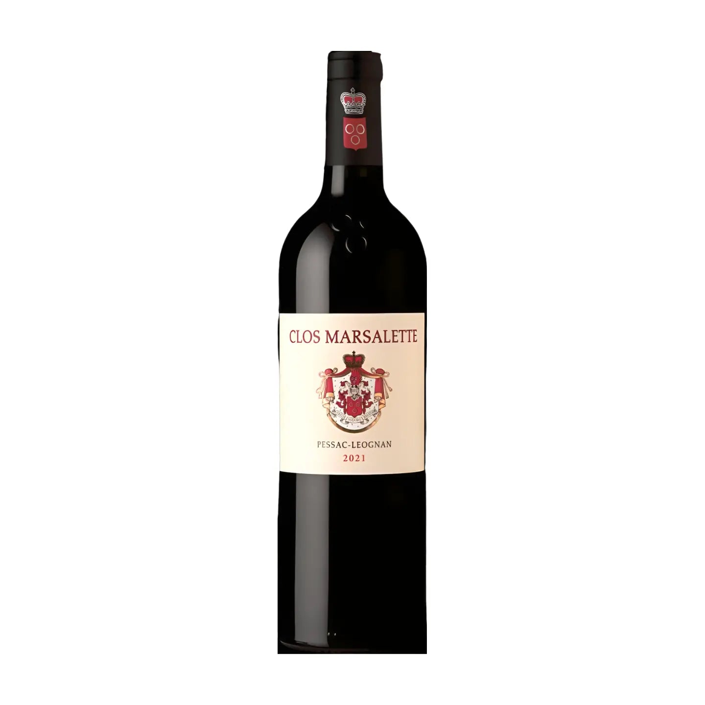 Clos Marsalette aus dem Gebiet Péssac-Léognan freigestellt mit weissem Hintergrund.
