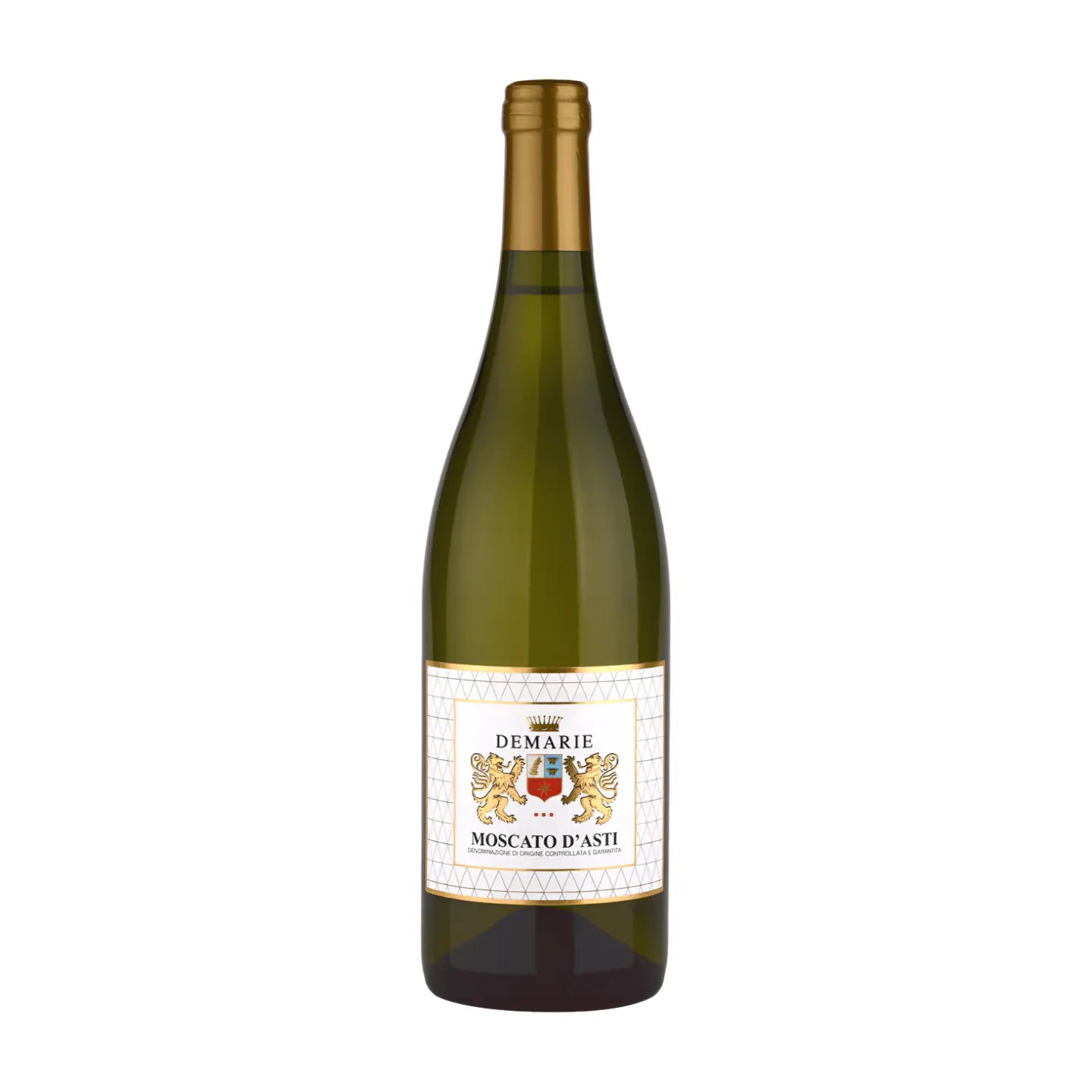 Moscato d'Asti von Demarie freigestellt vor weissem Hintergrund.