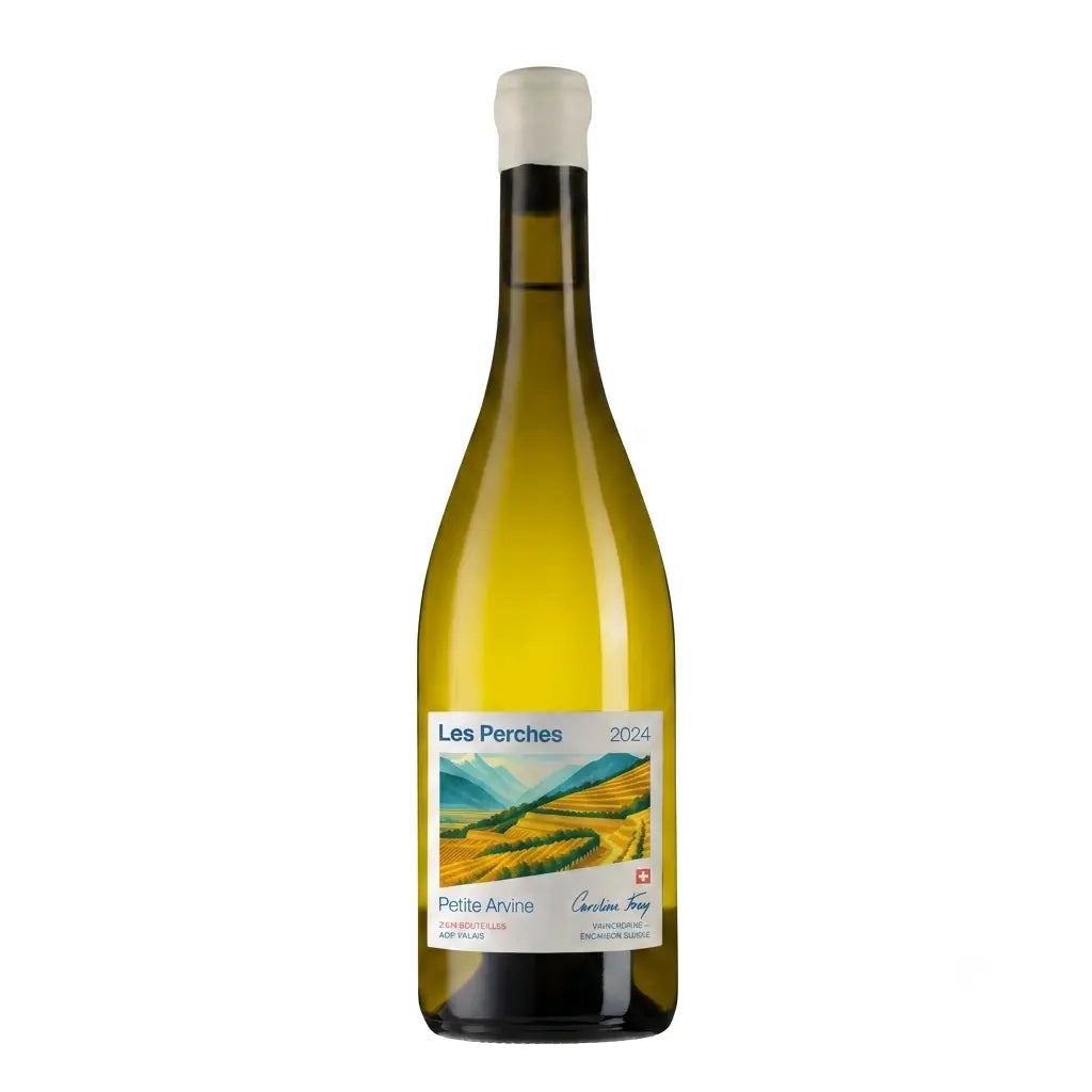 Les Perches Petite Arvine von der Domaine Caroline Frey freigestellt mit weissem Hintergrund.