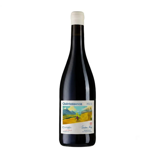 Quintessence Cornalin von der Domaine Caroline Frey freigestellt mit weissem Hintergrund.