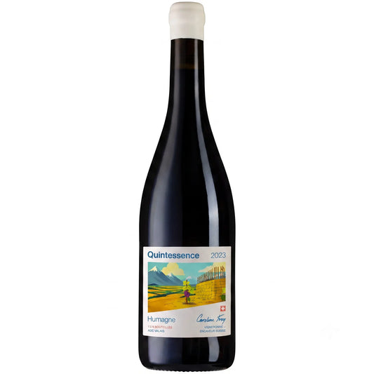 Quintessence Humagne rouge von der Domaine Caroline Frey freigestellt mit weissem Hintergrund.