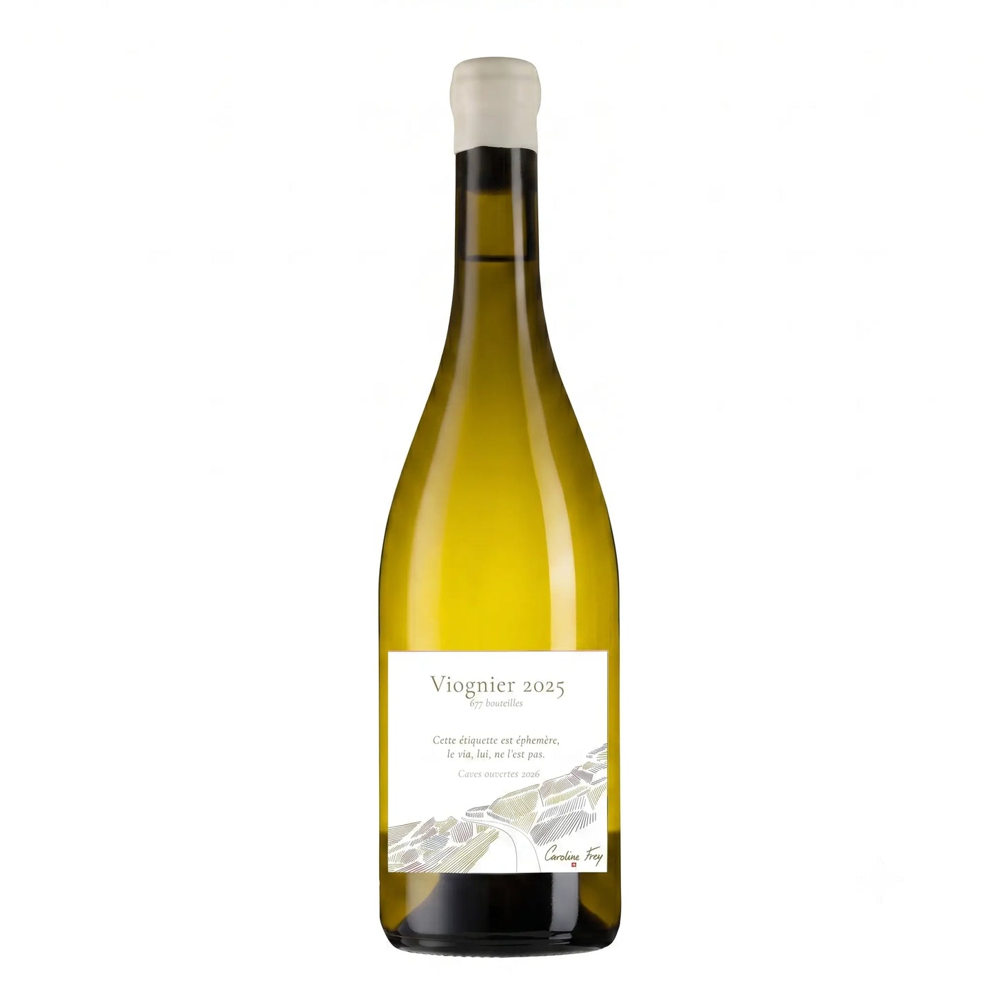Viognier von der Domaine Caroline Frey freigestellt mit weissem Hintergrund.