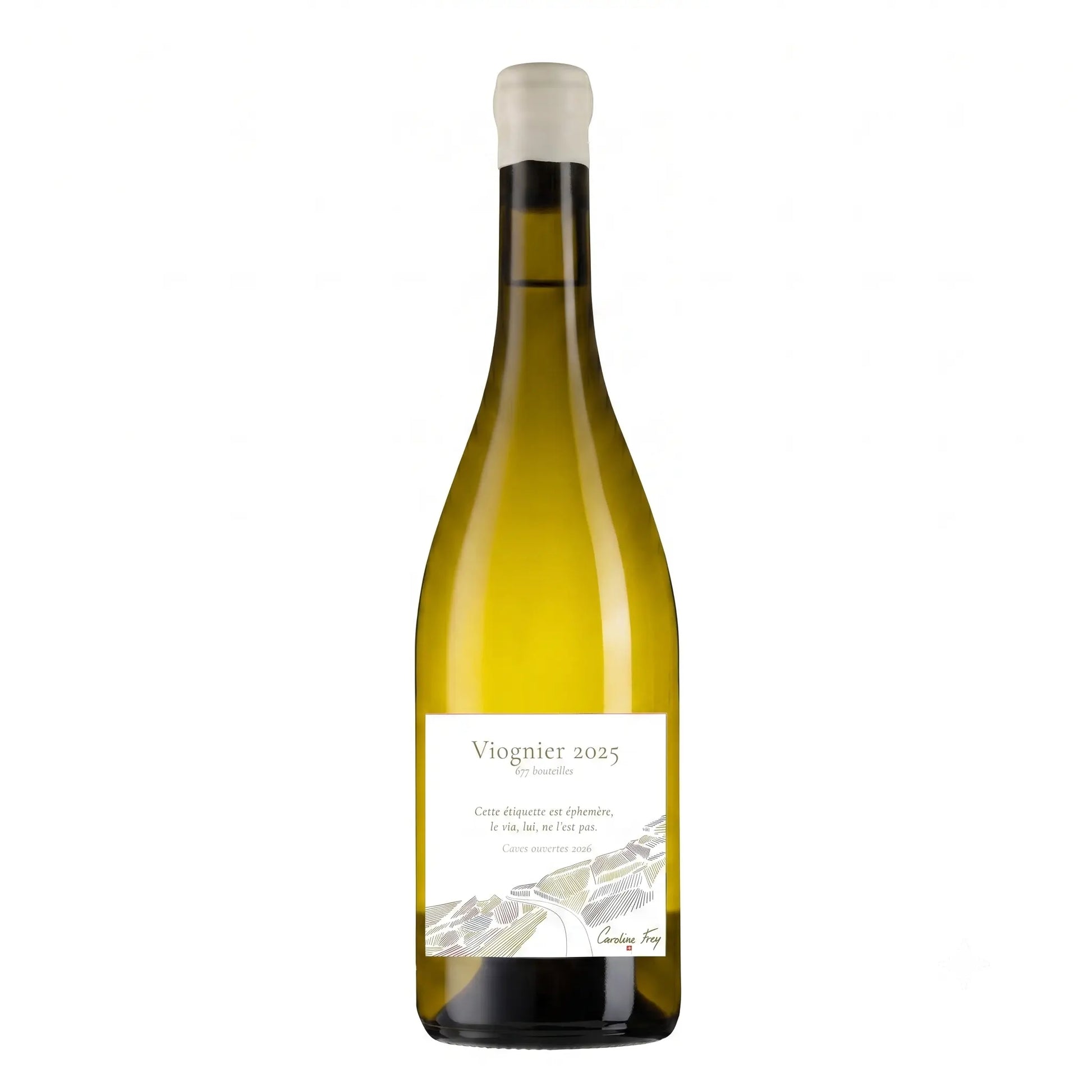 Viognier von der Domaine Caroline Frey freigestellt mit weissem Hintergrund.