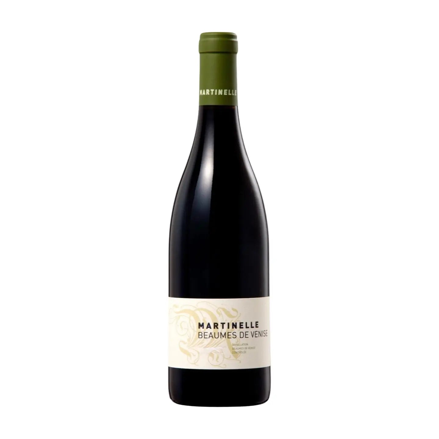 Beaumes de Venise von der Domaine Martinelle freigestellt mit weissem Hintergrund.