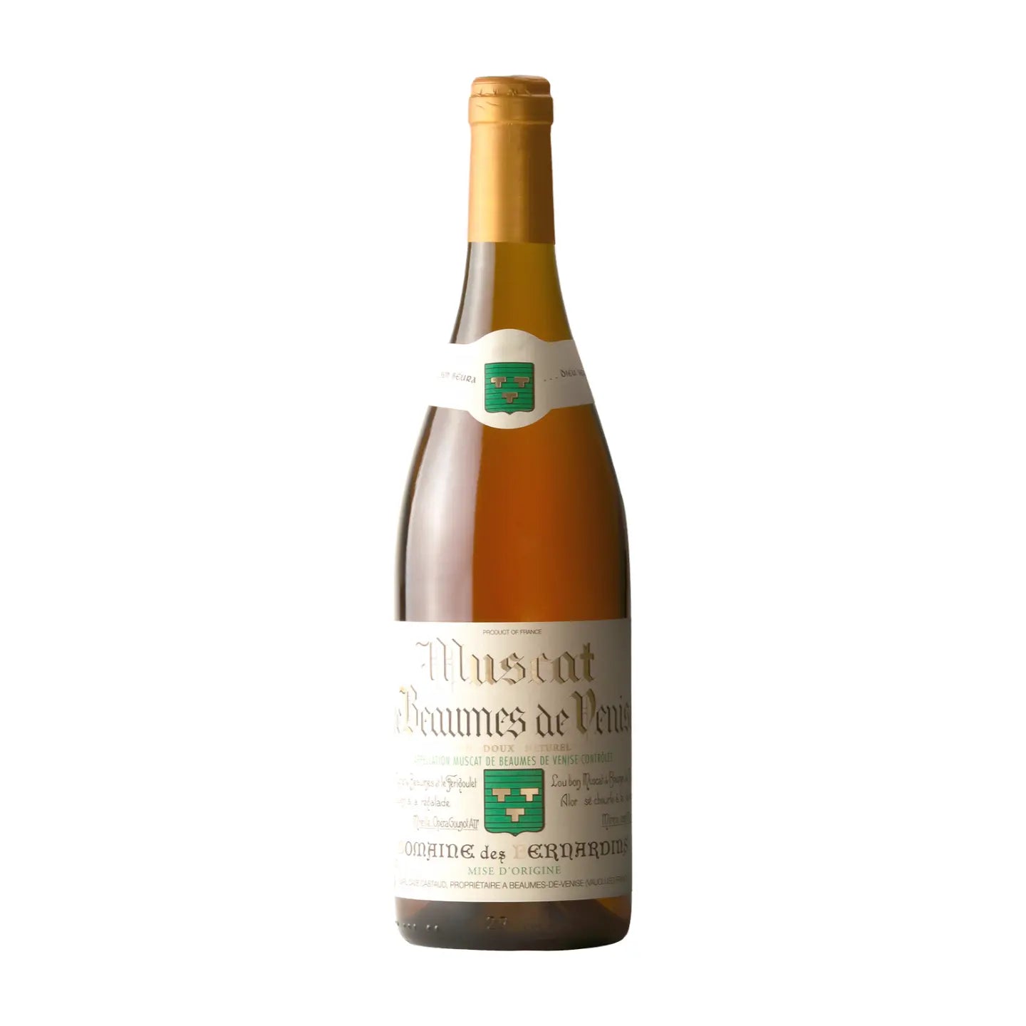 Muscat de Beaumes de Venise von der Domaine des Bernardins freigestellt mit weissem Hintergrund.