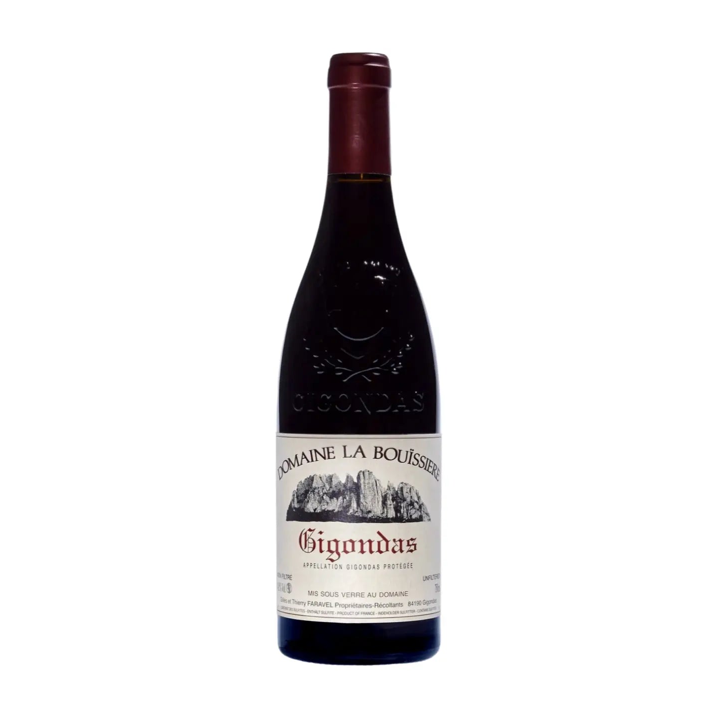 Gigondas von der Domaine La Bouissière freigestellt mit weissem Hintergrund.