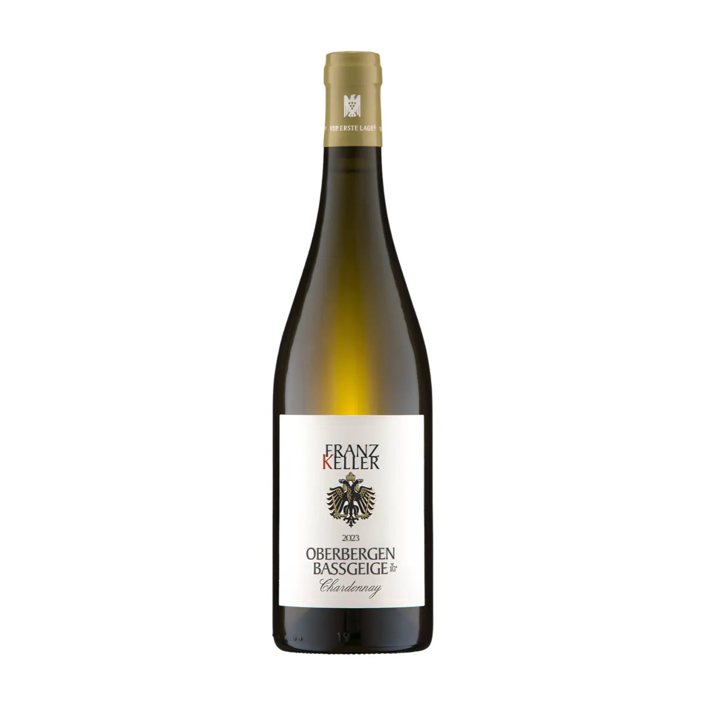 Oberbergener Bassgeige Chardonnay VDP.Erste Lage freigestellt mit weissem Hintergrund.
