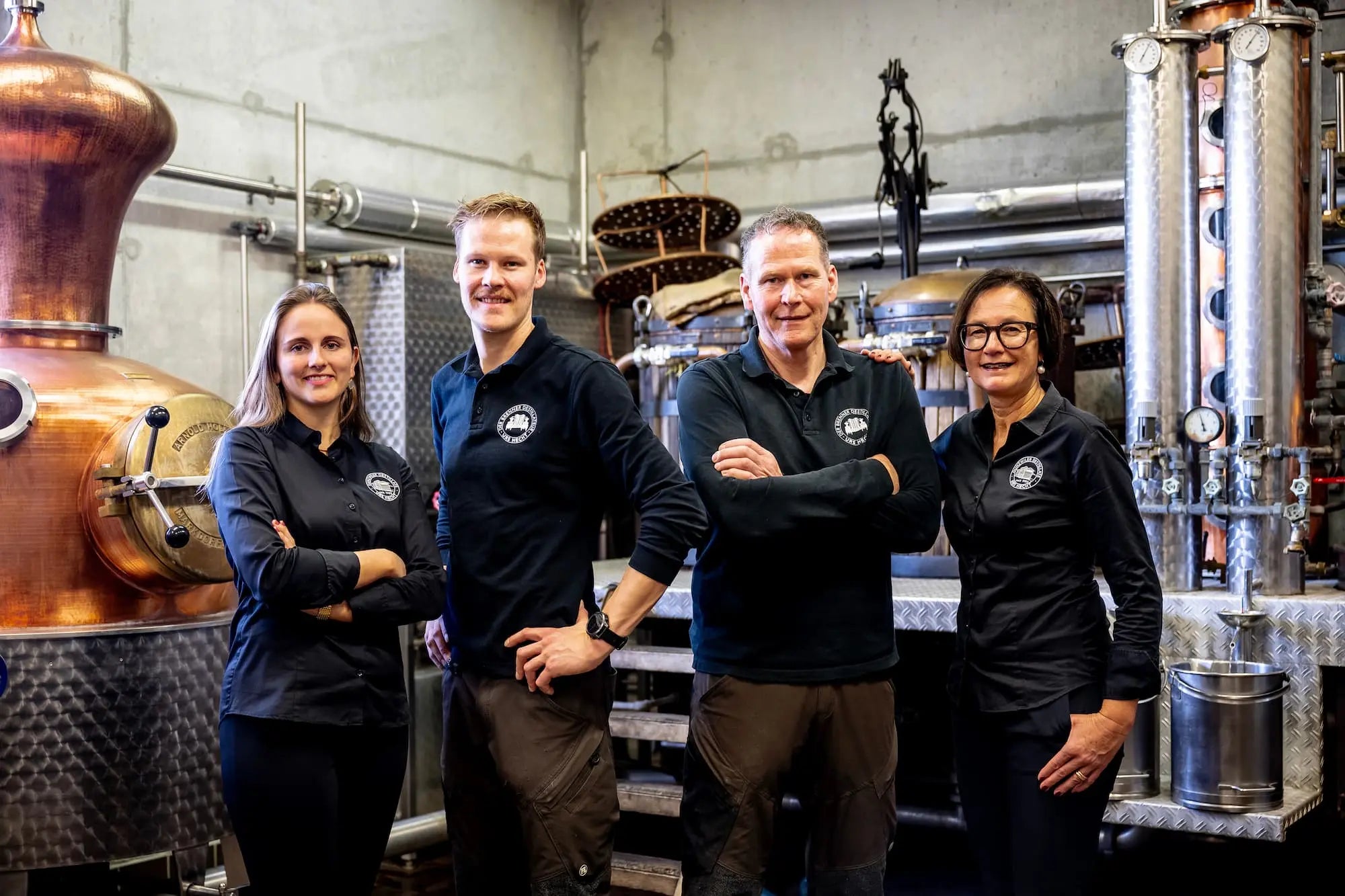 Team von Gunzwiler Destillate Urs Hecht in der Brennerei in Gunzwil.