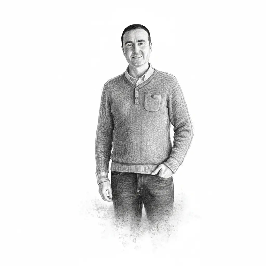 Handdgezeichnetes Portrait, grafisch bearbeitet von Ramon Saenz von Organic wines & vineyards Ramon Saenz.