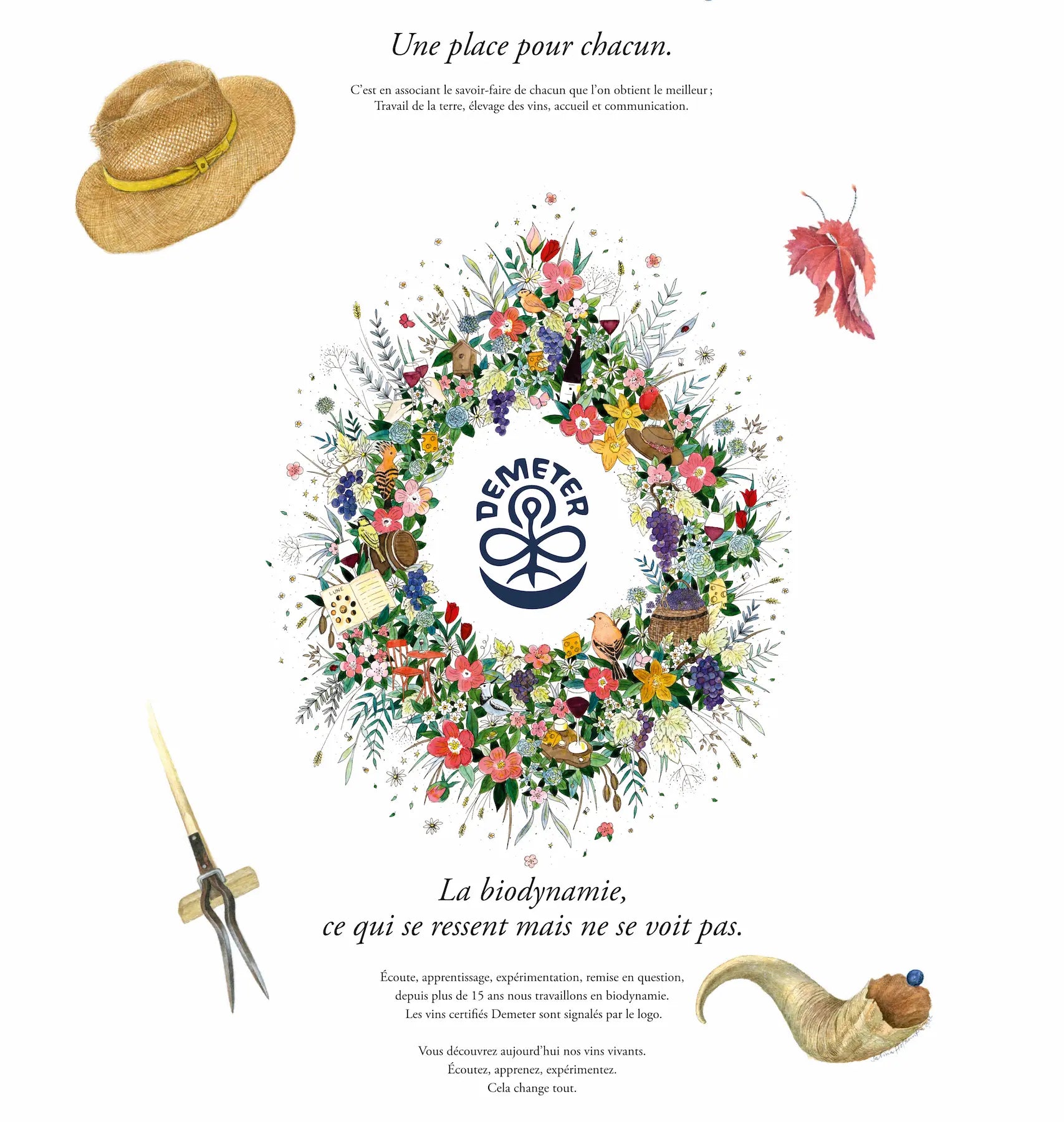 Gemaltes Bild mit Demeter-Symbol von Javet & Javet mit kurzem Beschrieb, was dies für das Weingut bedeutet.
