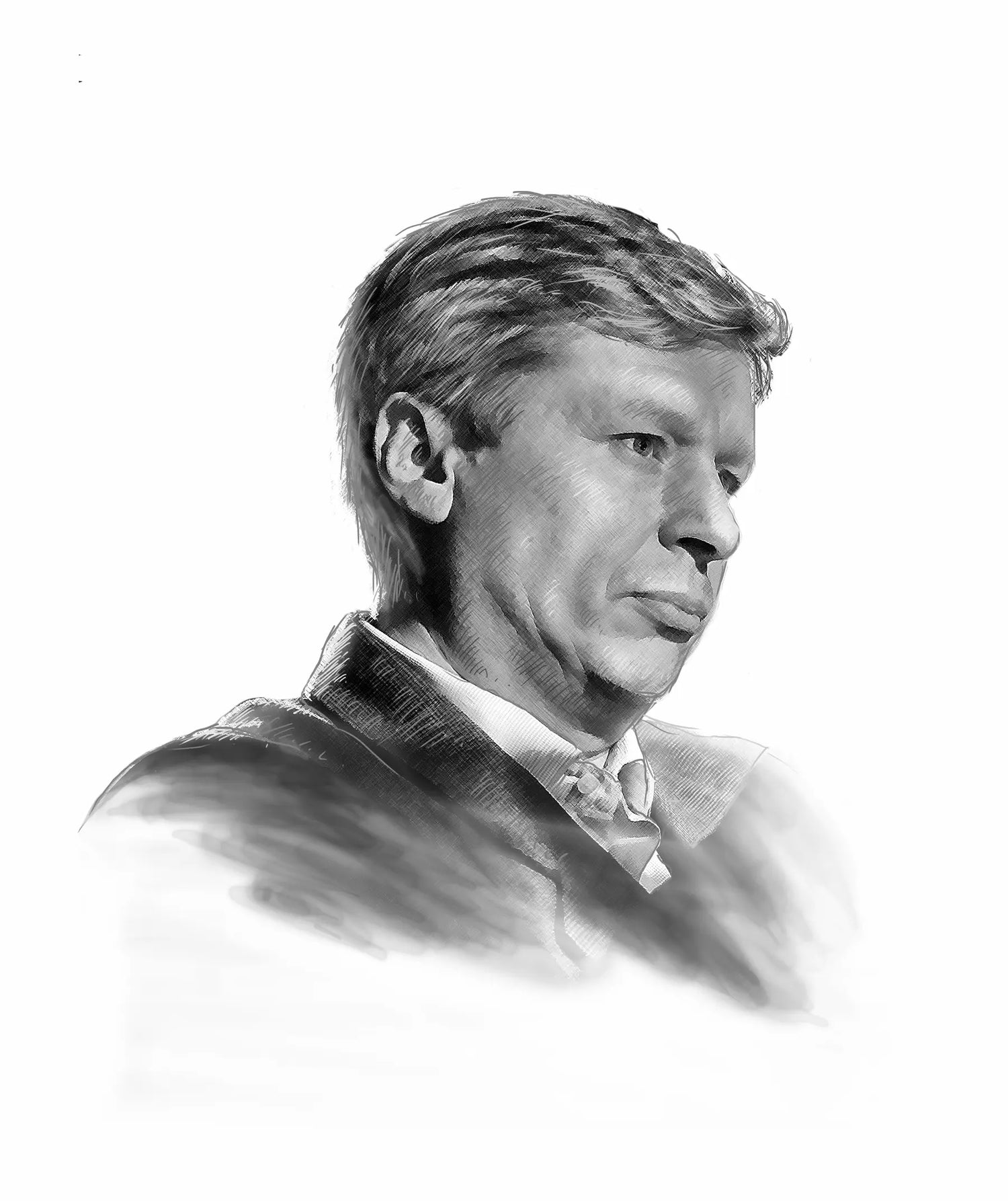Gezeichnetes und mit dem Computer bearbeitetes Portrait von Jean-Baptiste Lecaillon von Louis Roederer in der Champagne.