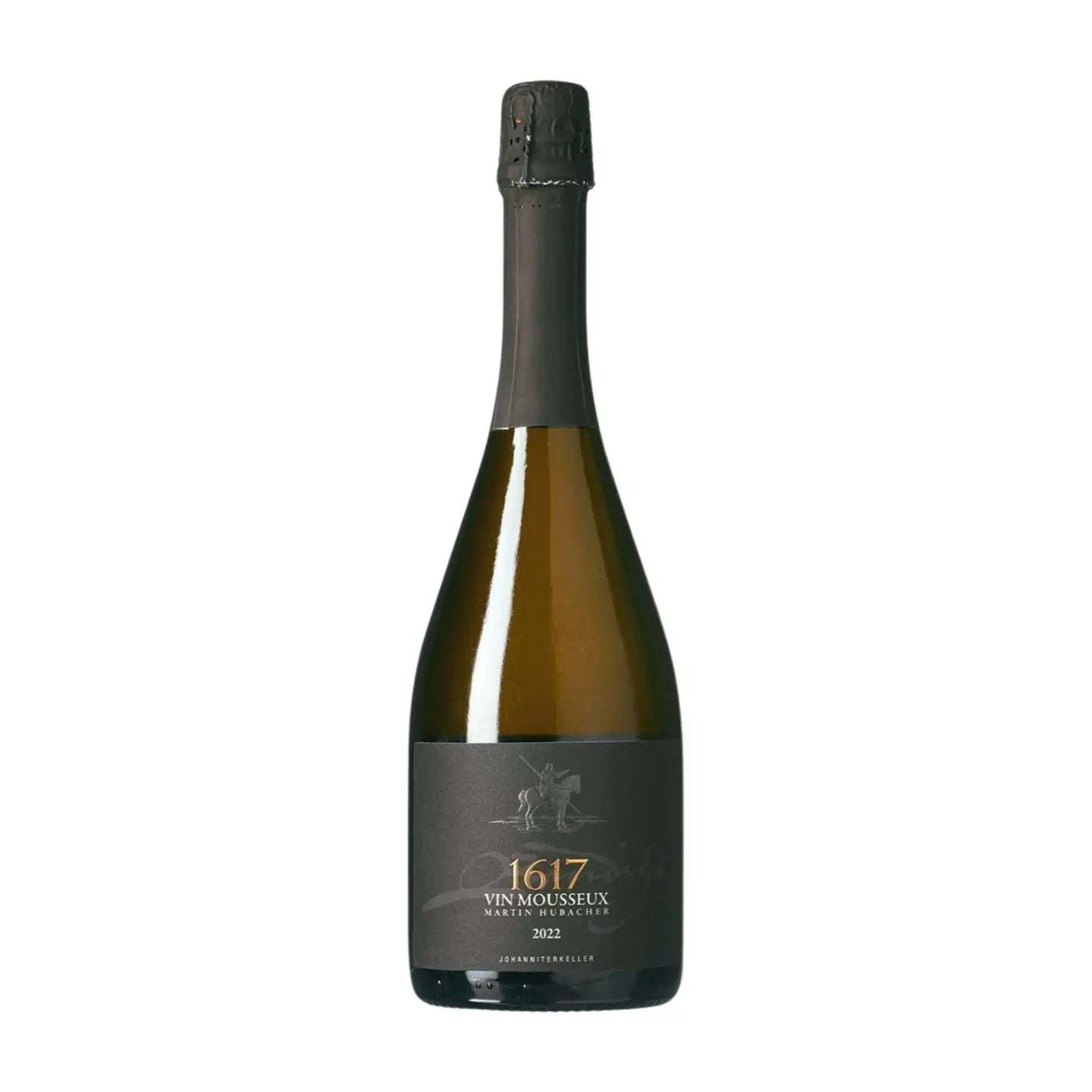 Bendicht 1617 vin mousseux vom Johanniterkeller Martin Hubacher freigestellt mit weissem Hintergrund.