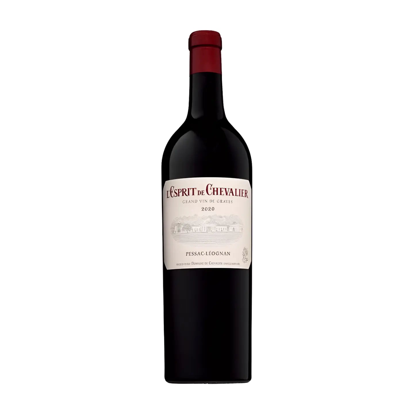 L'Esprit de Chevalier rouge von der Domaine de Chevalier freigestellt mit weissem Hintergrund
