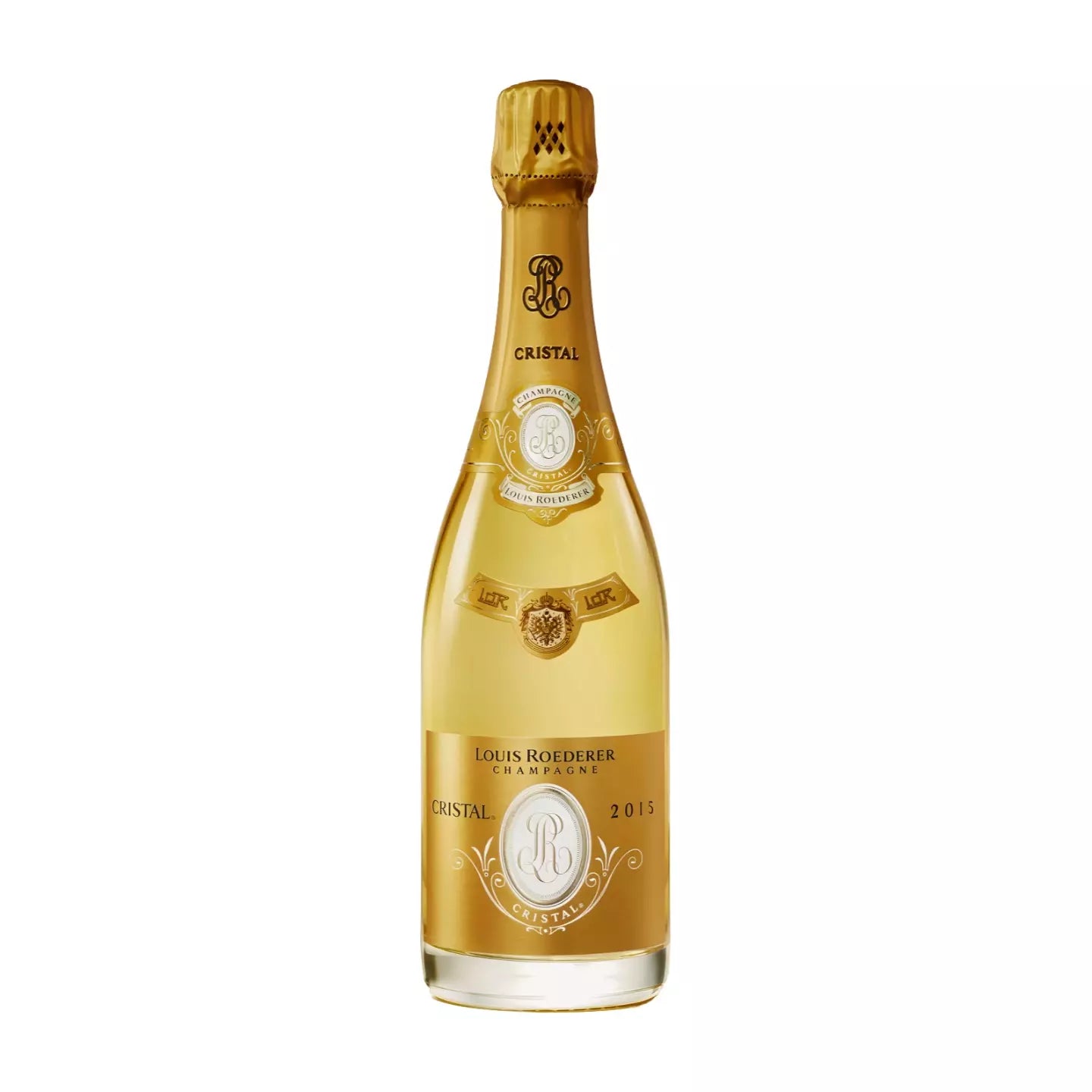 Cristal von Louis Roederer freigestellt vor weissem Hintergrund.