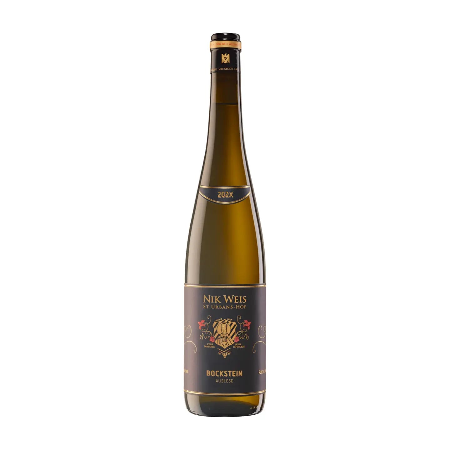 Bockstein Auslese VDP.Grosse Lage vom St. Urbanshof Nik Weis freigestellt vor weissem Hintergrund.