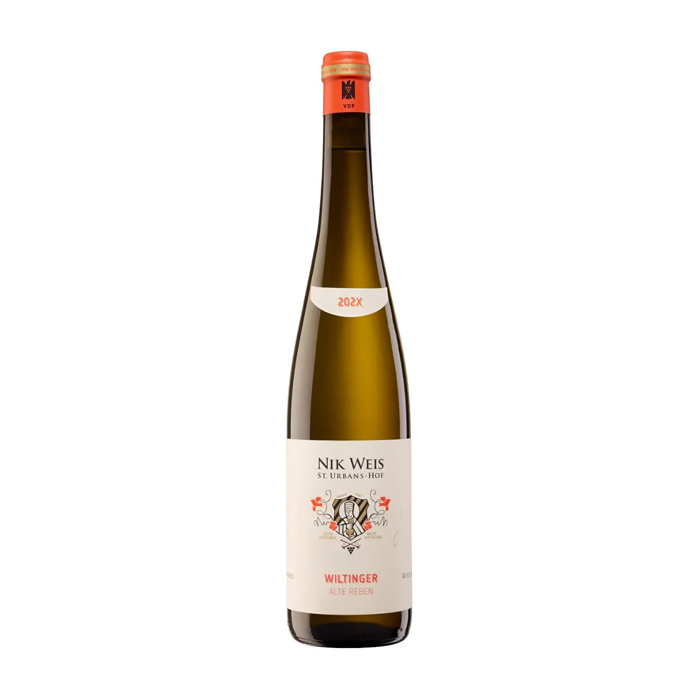 Wiltinger Alte Reben VDP.Ortswein vom Weingut St. Urbanshof Nik Weis freigestellt vor weisem Hintergrund.
