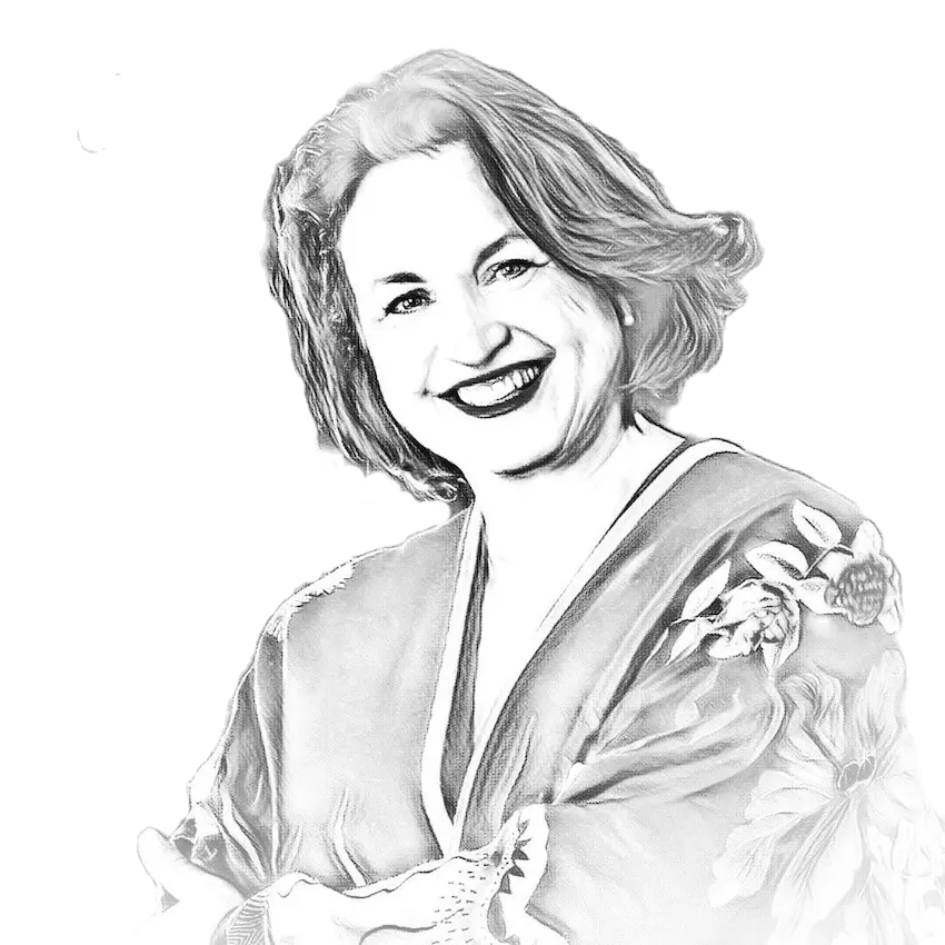 Handgezeichnetes Portrait von Andrea Wirsching vom Weingut Hans Wirsching.