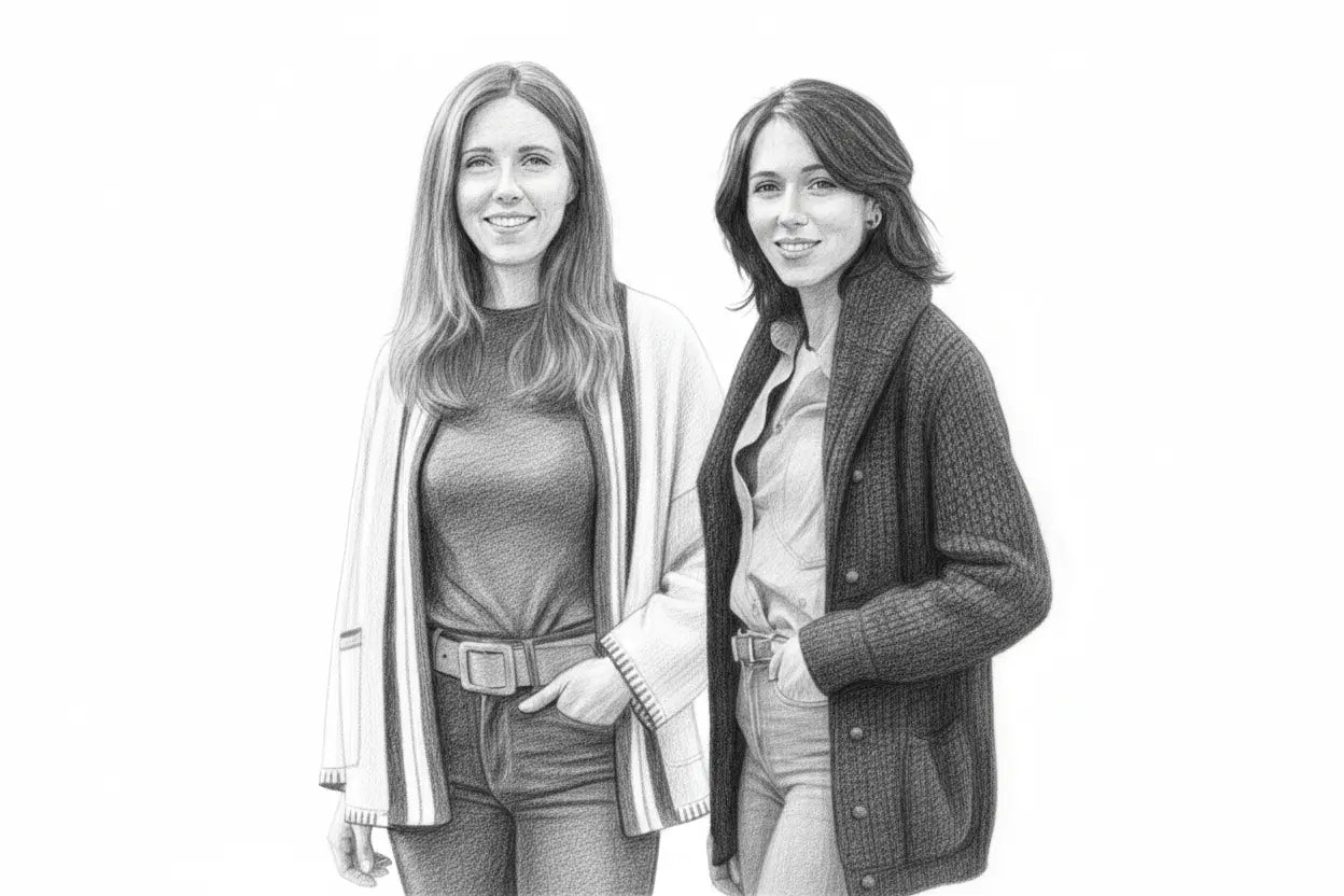 Handgezeichnetes Portrait von Delphine und Caroline Frey.