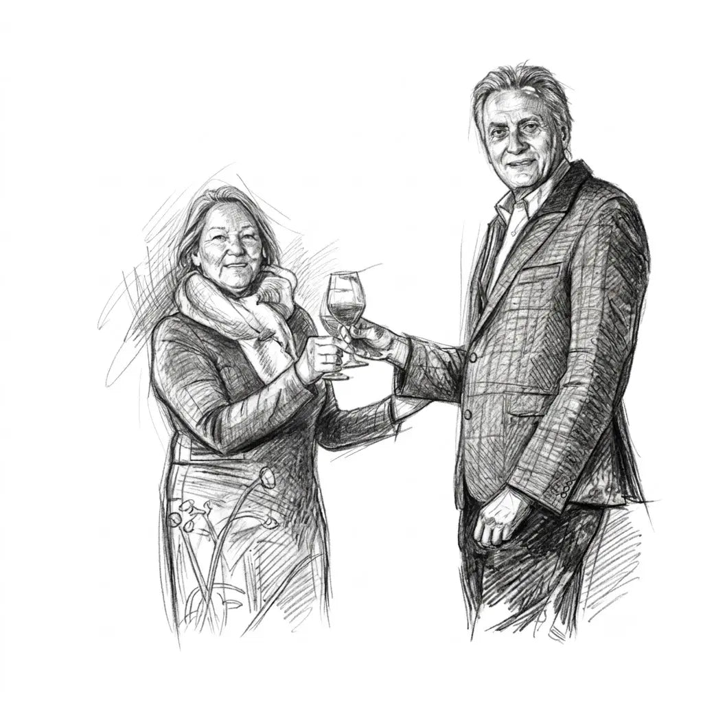 Portrait von Hand gezeichnet von Familie Schmid vom Château l'Escarderie in Fronsac.