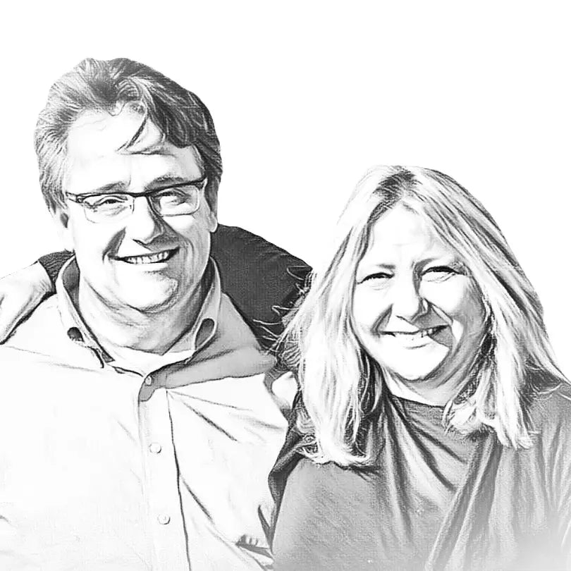 Handgezeichnetes Portrait von Andrea Sommaruga und seiner Frau von Panzanello.