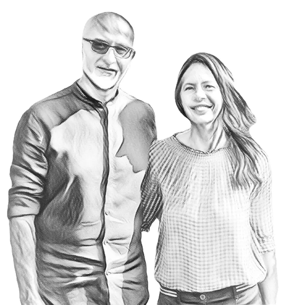 Handgezeichnetes Portrait von Patrizia und Giuliano Cormano.
