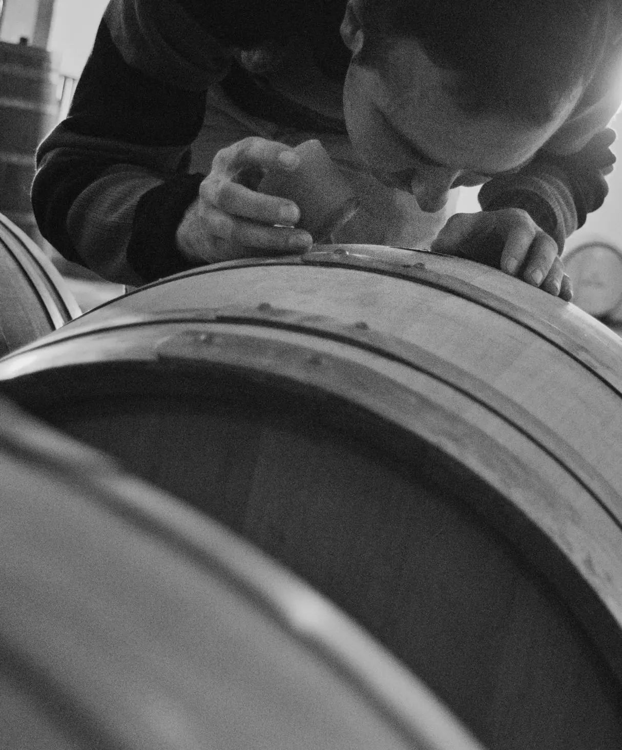 Ramon Saenz bei der Arbeit an einem Barrique im Keller von Organic wines & vineyards Ramon Saenz.