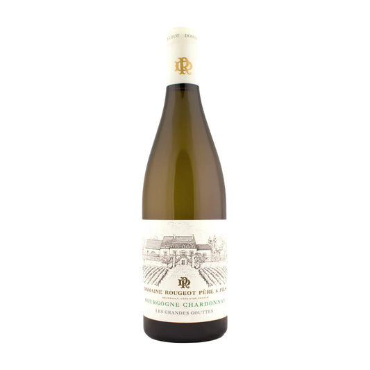 Bourgogne Chardonnay Les Grandes Gouttes von der Domaine Rougeot im Burgund freigestellt vor weissem Hintergrund.