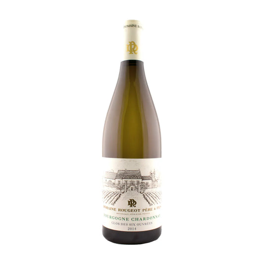 Bourgogne Chardonnay Clos des six ouvrées von der Domaine Rougeot freigestellt vor weissem Hintergrund.