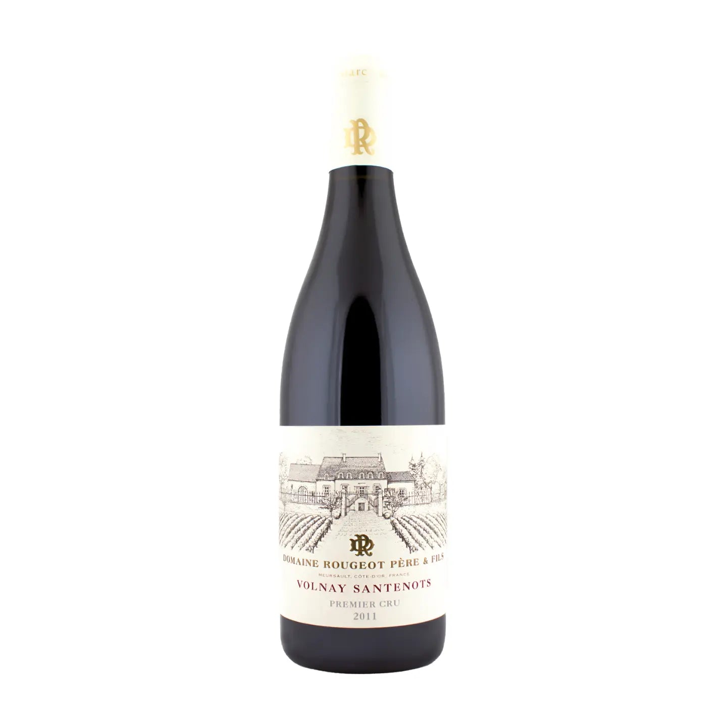 Volnay Santenots Premier Cru von der Domaine Rougeot im Burgund freigestellt mit weissem Hintergrund.