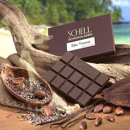 Poduktbild der Schokolade Sao Thomé von der Manufaktur Schell Schokoladen.
