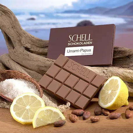 Poduktbild der Schokolade Umami Papua von der Manufaktur Schell Schokoladen.