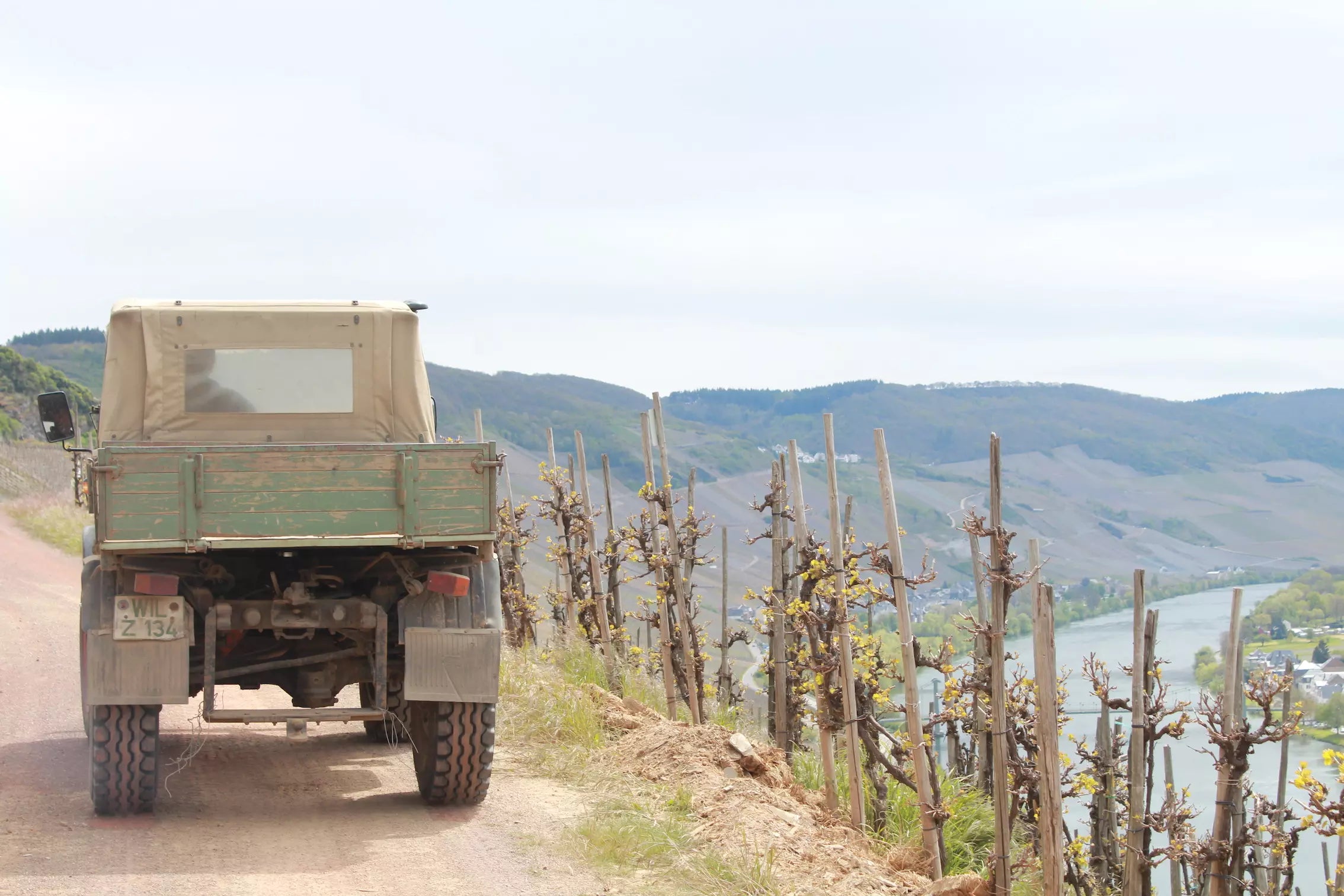 Unimog vom Weingut A. Gessinger in der Zeltinger Sonnenuhr an der Mosel.