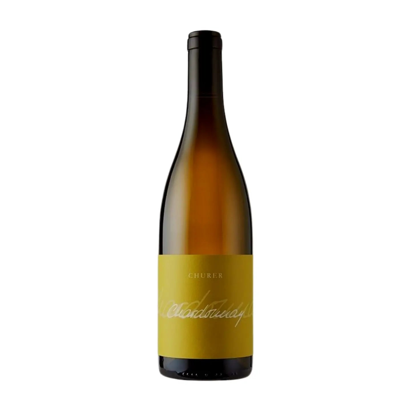 Churer Chardonnay von Weinbau von Tscharner freigestellt mit weissem Hintergrund.