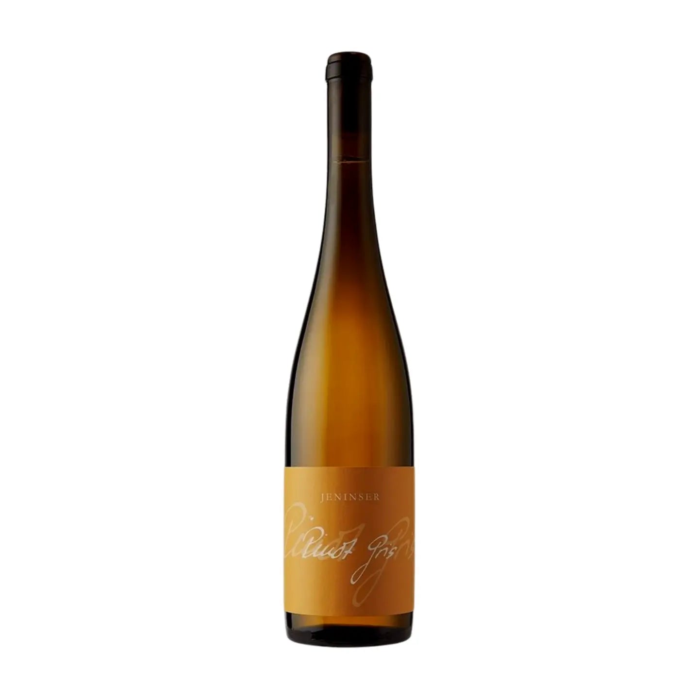 Jeninser Pinot Gris von Weinbau von Tscharner freigestellt mit weissem Hintergrund.