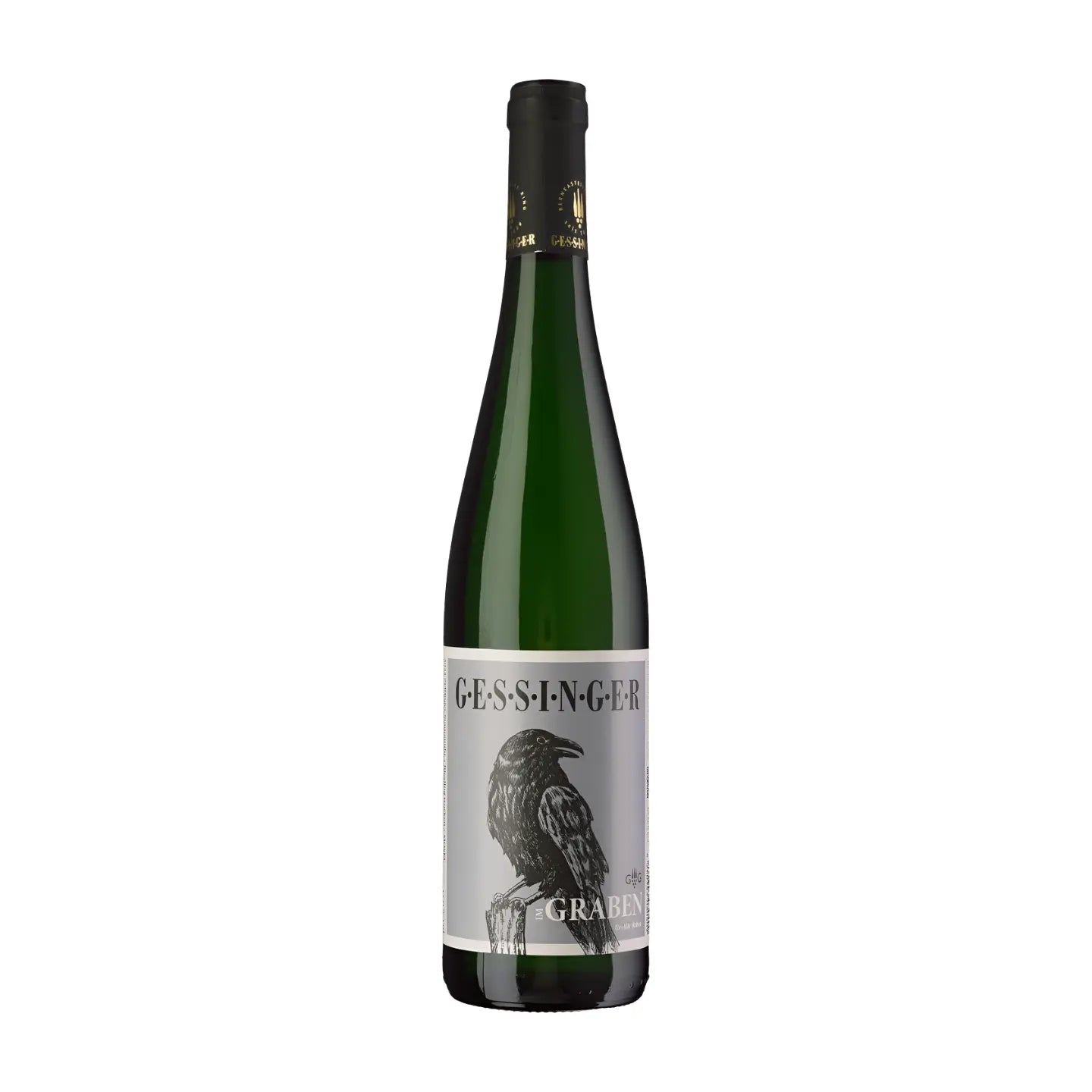 Zeltinger Sonnenuhr Graben Riesling Grosses Gewächs vom Weingut A. Gessinger freigestellt mit weissem Hintergrund.