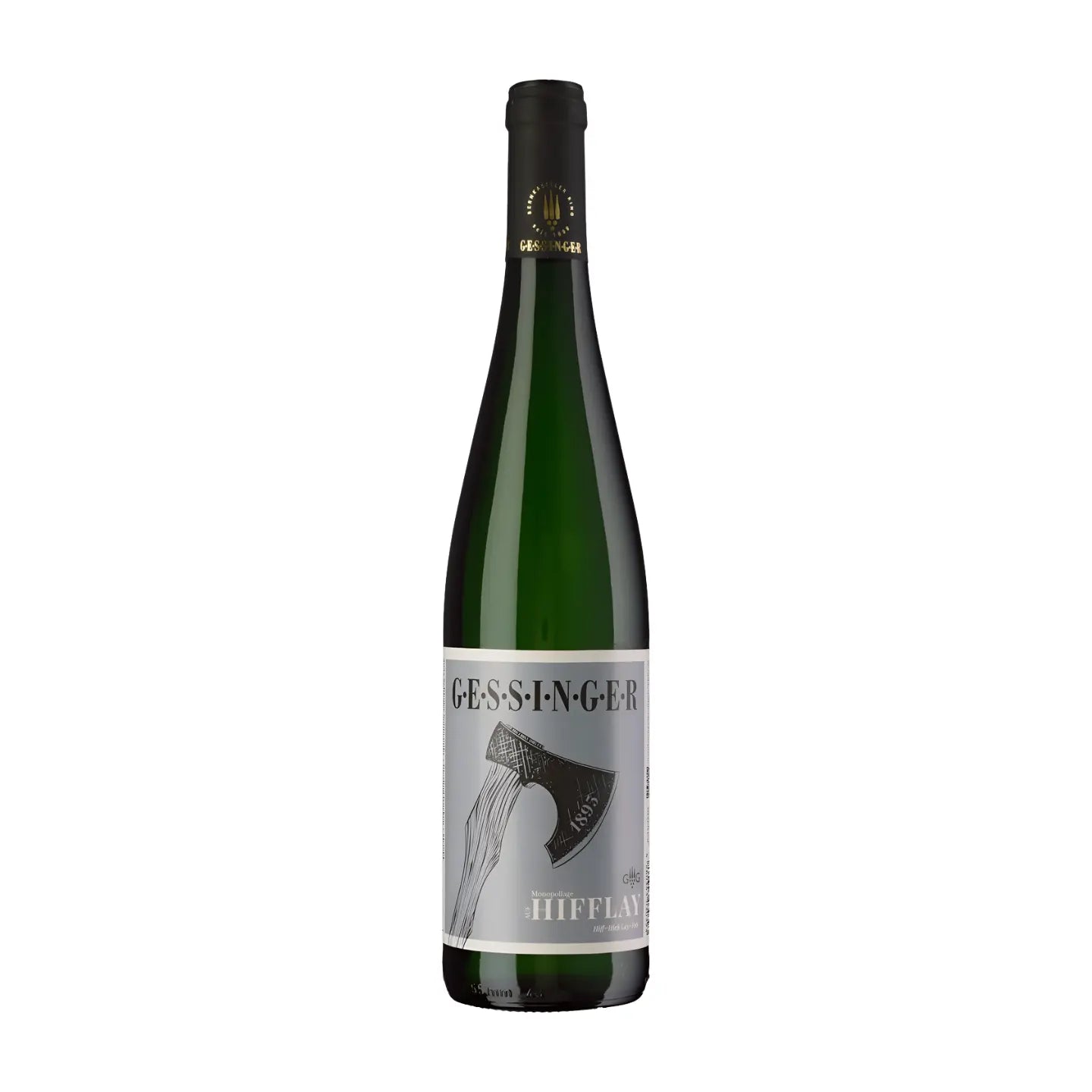 Zeltinger Sonnenuhr Hifflay Riesling Grosses Gewächs vom Weingut A. Gessinger freigestellt mit weissem Hintergrund.