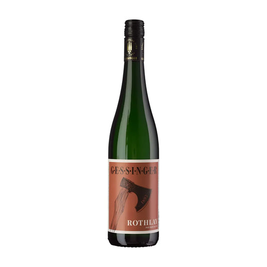 Zeltinger Sonnenuhr Rothlay Riesling Spätlese trocken vom Weingut A. Gessinger freigestellt mit weissem Hintergrund.