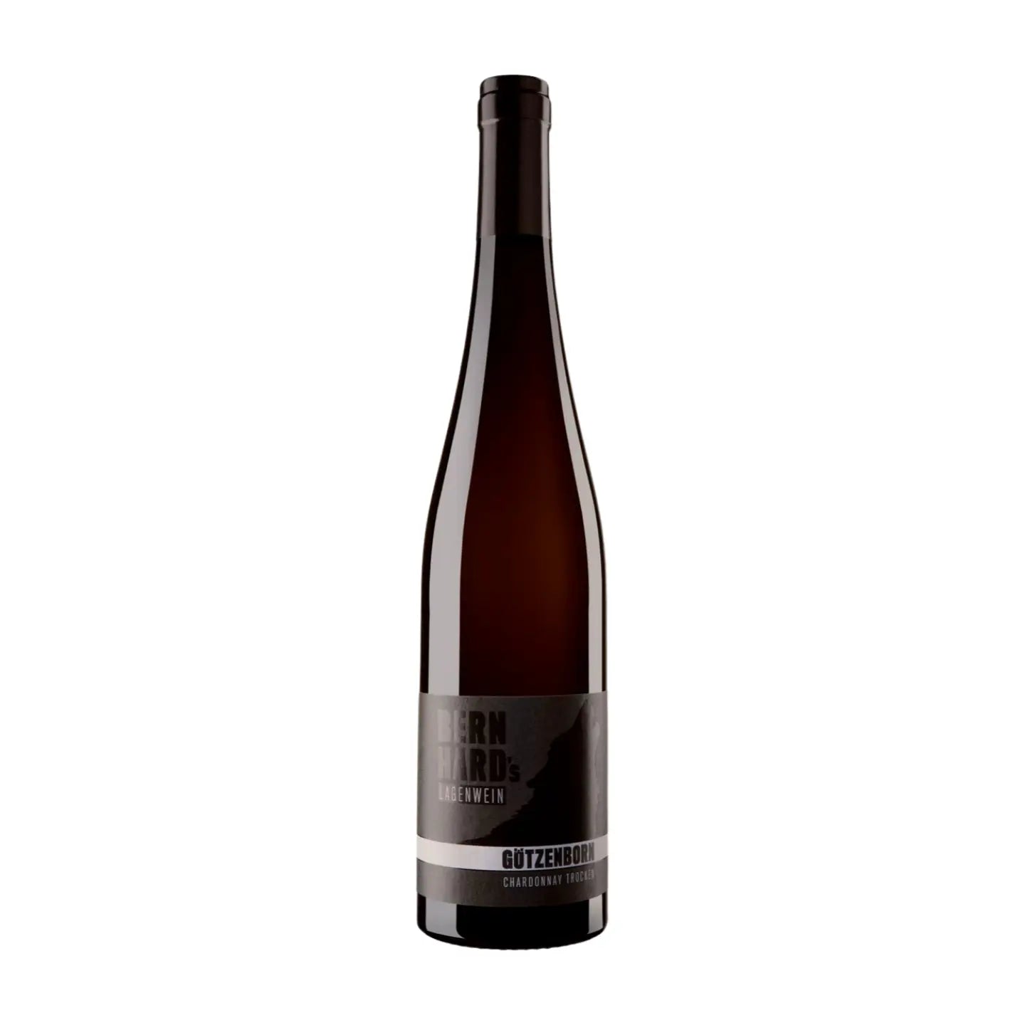 Flasche Götzenborn Chardonnay vom Weingut Bernhard vor weissem Hintergrund