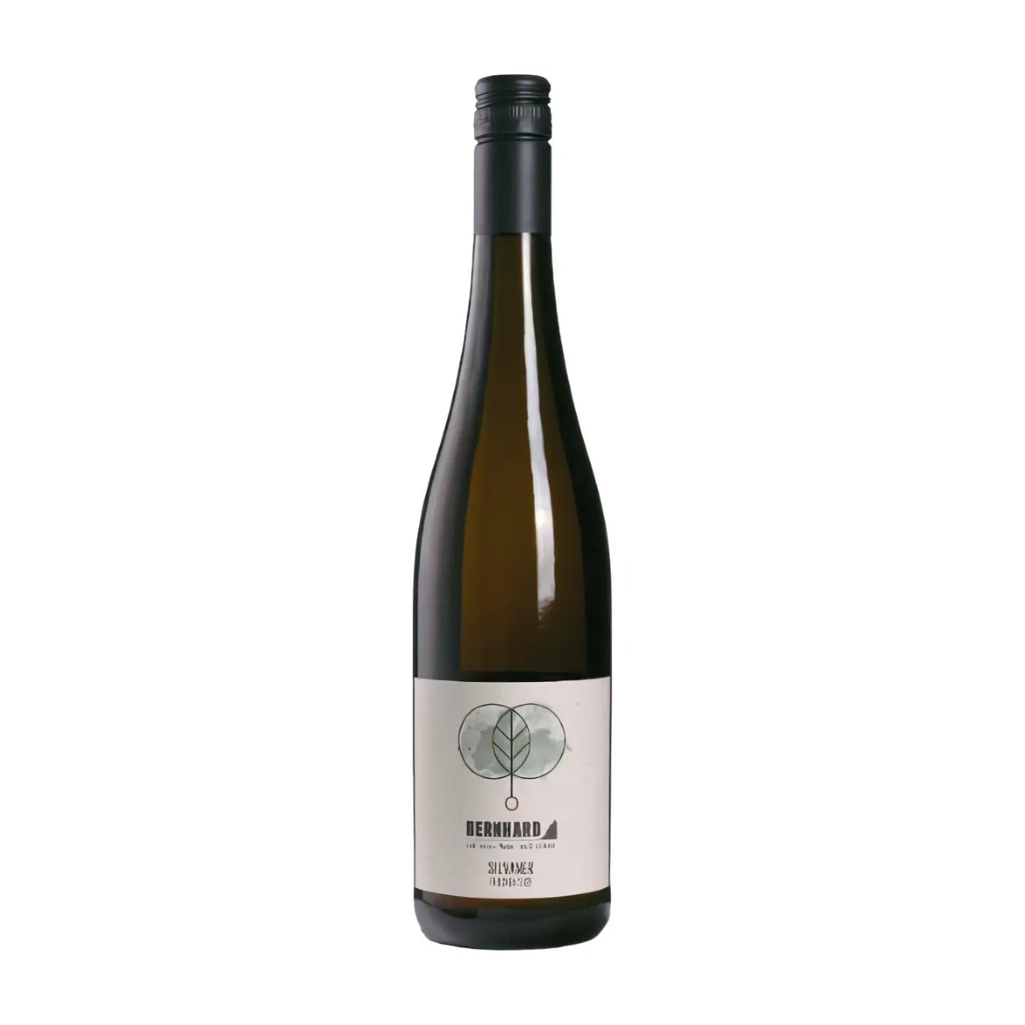 Flasche Silvaner vom Weingut Bernhard vor weissem Hintergrund.