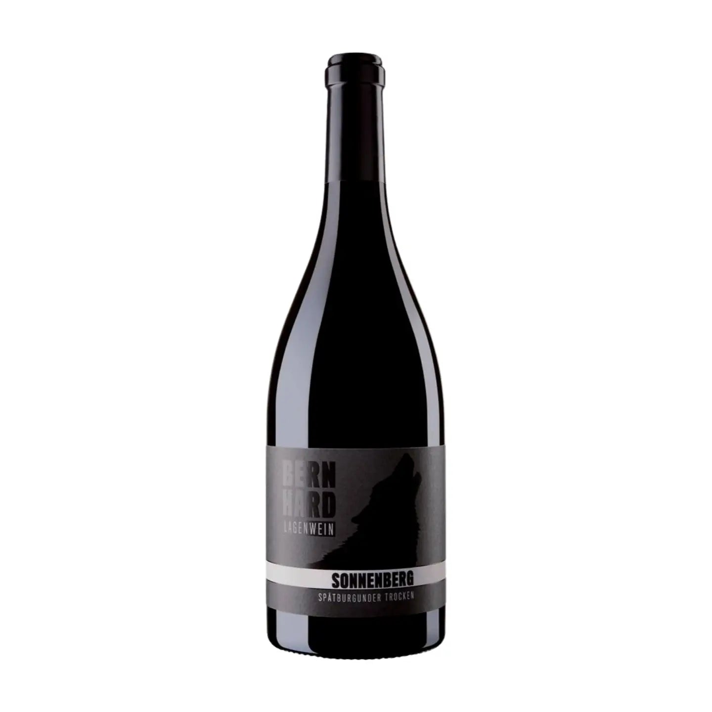 Flasche Sonnenberg Spätburgunder vor weissem Hintergrund.