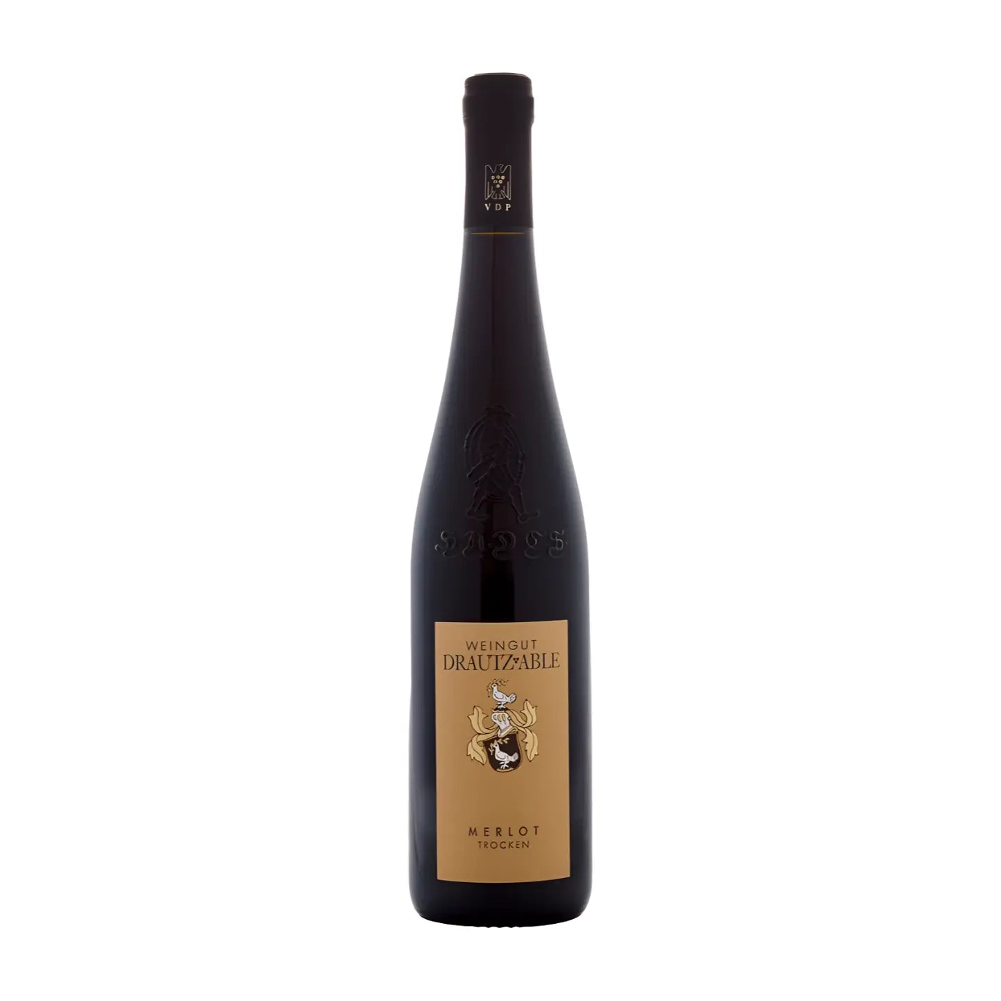 Merlot HADES vom Weingut Drautz-Able freigestellt mit weissem Hintergrund.