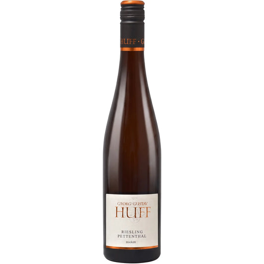 Pettenthal Riesling vom Weingut G.G. Huff aus Rheinhessen vor weissem Hintergrund.