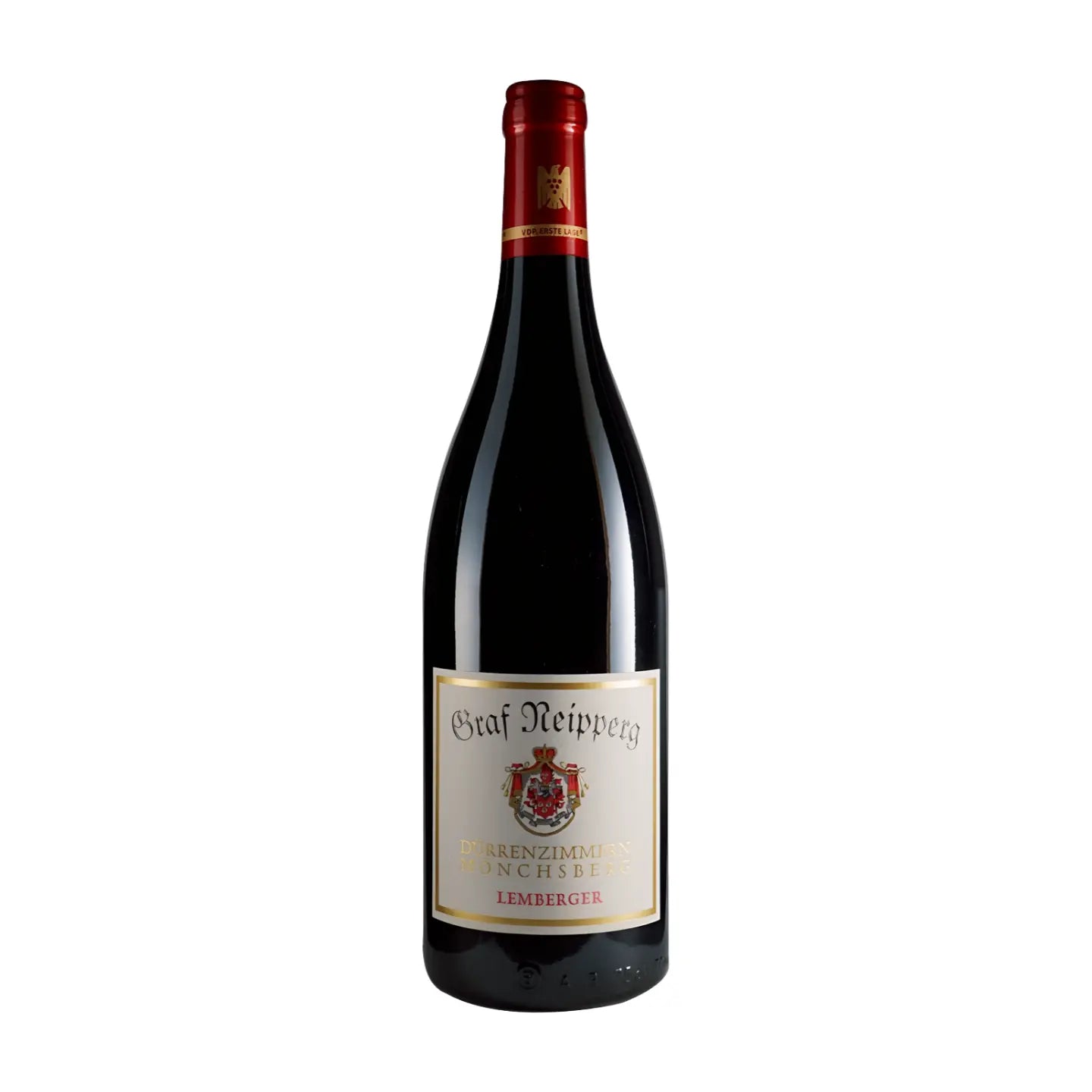 Dürrenzimmerner Mönchsberg Lemberger VDP.Erste Lage vom Weingut Graf Neipperg freigestellt vor weissem Hintergrund.