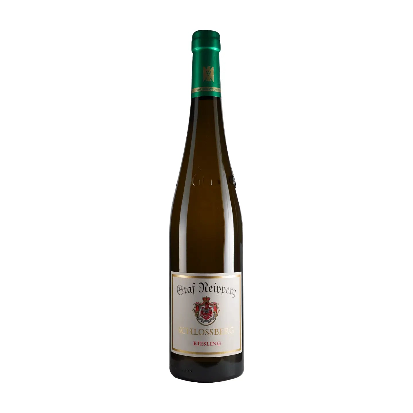 Neipperger Schlossberg Riesling VDP.Grosses Gewächs vom Weingut Graf Neipperg freigestellt vor weissem Hintergrund.